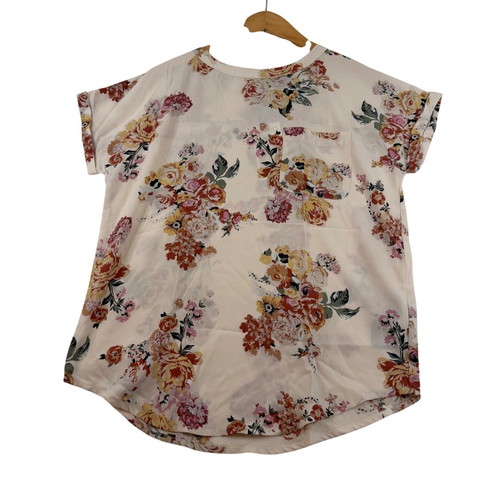 Buffalo David Bitton Womens Floral‎ Short Sleeve Blouse Cream Multi XS New